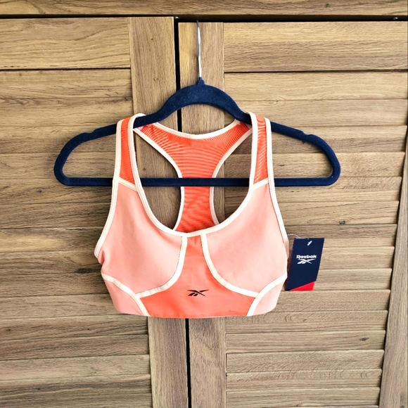 NWT Reebok sports bra size XS blush peach pink gym yoga top padded bra - Picture 1 of 4